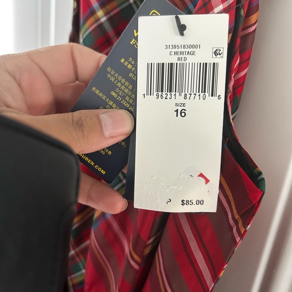 Ralph Lauren Plaid Sleeveless Dress with Black Bow Sz 16 - Picture 4 of 5